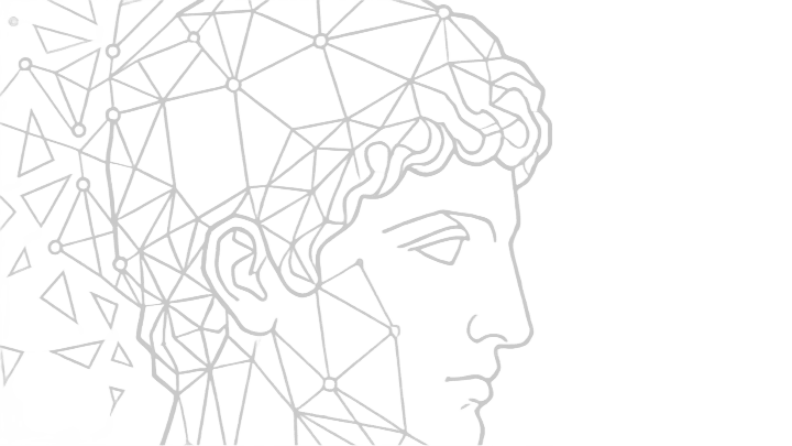 The HankAI mark: a classical bust resolving out of a triangulated mesh.